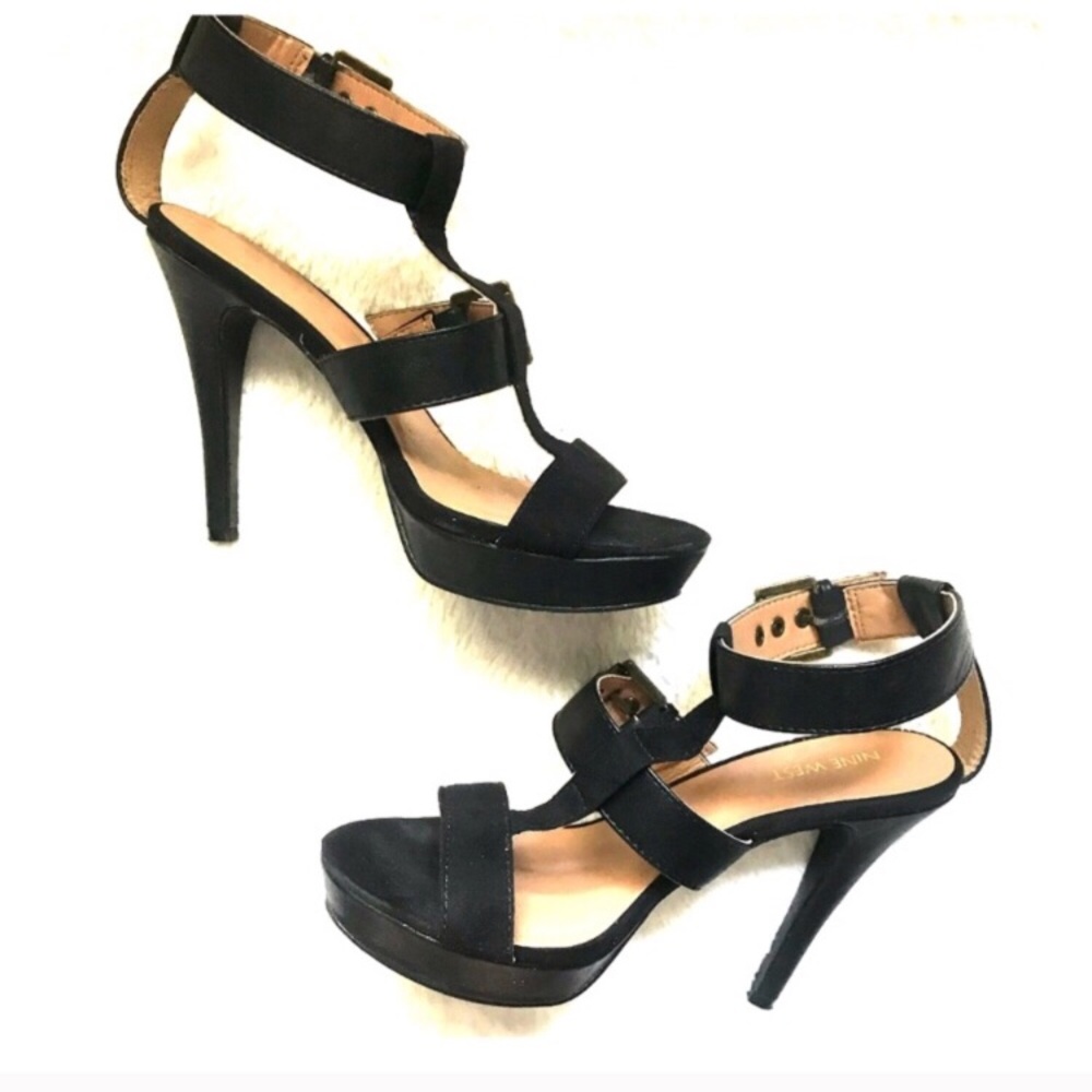 Nine West Black Strappy High Heel Shoe Sz 7.5